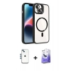 MARSİLYAN™- iPhone 14 Kılıf Yadigar Asil Koleksiyonu - Siyah Bilvis 5in1 5D Magic Hayalet Cam Ekran Koruyucu + Shine Kamera Lens - MI