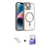 MARSİLYAN™- iPhone 14 Kılıf Yadigar Asil Koleksiyonu - Siyah Bilvis 5in1 5D Magic Hayalet Cam Ekran Koruyucu + Diamond Kamera Lens - PE