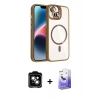 MARSİLYAN™- iPhone 14 Kılıf Yadigar Asil Koleksiyonu - Siyah Bilvis 5in1 5D Magic Hayalet Cam Ekran Koruyucu + PVD Metal Kamera Lens - TU