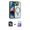 MARSİLYAN™- iPhone 14 Kılıf Yadigar Asil Koleksiyonu - Siyah Bilvis 5in1 5D Magic Hayalet Cam Ekran Koruyucu + PVD Metal Kamera Lens - SH