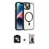 MARSİLYAN™- iPhone 14 Kılıf Yadigar Asil Koleksiyonu - Siyah Bilvis Hayalet Cam Ekran Koruyucu + PVD Metal Kamera Lens - GS