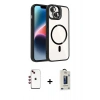 MARSİLYAN™- iPhone 14 Kılıf Yadigar Asil Koleksiyonu - Siyah Bilvis Hayalet Cam Ekran Koruyucu + Shine Kamera Lens - KI