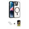 MARSİLYAN™- iPhone 14 Kılıf Yadigar Asil Koleksiyonu - Siyah Buffer Cam Ekran Koruyucu + Diamond Kamera Lens - SABE