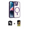 MARSİLYAN™- iPhone 14 Kılıf Yadigar Asil Koleksiyonu - Siyah Buffer Cam Ekran Koruyucu + PVD Metal Kamera Lens - GS