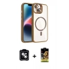 MARSİLYAN™- iPhone 14 Kılıf Yadigar Asil Koleksiyonu - Siyah Buffer Cam Ekran Koruyucu + PVD Metal Kamera Lens - GS