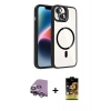 MARSİLYAN™- iPhone 14 Kılıf Yadigar Asil Koleksiyonu - Siyah Buffer Cam Ekran Koruyucu + Raze Metal Kamera Lens - GS