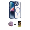 MARSİLYAN™- iPhone 14 Kılıf Yadigar Asil Koleksiyonu - Siyah Buffer Cam Ekran Koruyucu + Kırmızı Raze Metal Kamera Lens