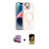 MARSİLYAN™- iPhone 14 Kılıf Yadigar Asil Koleksiyonu - Siyah Buffer Cam Ekran Koruyucu + Kırmızı Raze Metal Kamera Lens