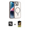 MARSİLYAN™- iPhone 14 Kılıf Yadigar Asil Koleksiyonu - Siyah Buffer Cam Ekran Koruyucu + PVD Metal Kamera Lens - PE