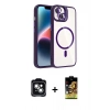 MARSİLYAN™- iPhone 14 Kılıf Yadigar Asil Koleksiyonu - Siyah Buffer Cam Ekran Koruyucu + PVD Metal Kamera Lens - YL