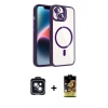 MARSİLYAN™- iPhone 14 Kılıf Yadigar Asil Koleksiyonu - Siyah Buffer Cam Ekran Koruyucu + PVD Metal Kamera Lens - SH