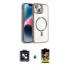 MARSİLYAN™- iPhone 14 Kılıf Yadigar Asil Koleksiyonu - Siyah Buffer Cam Ekran Koruyucu + PVD Metal Kamera Lens - SH