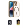 MARSİLYAN™- iPhone 14 Kılıf Yadigar Asil Koleksiyonu - Siyah Buffer Cam Ekran Koruyucu + PVD Metal Kamera Lens - SH