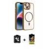 MARSİLYAN™- iPhone 14 Kılıf Yadigar Asil Koleksiyonu - Siyah Buffer Cam Ekran Koruyucu + PVD Metal Kamera Lens - YL