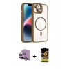 MARSİLYAN™- iPhone 14 Kılıf Yadigar Asil Koleksiyonu - Siyah Buffer Cam Ekran Koruyucu + Raze Metal Kamera Lens - GS