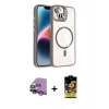 MARSİLYAN™- iPhone 14 Kılıf Yadigar Asil Koleksiyonu - Siyah Buffer Cam Ekran Koruyucu + Raze Metal Kamera Lens - GS