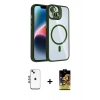 MARSİLYAN™- iPhone 14 Kılıf Yadigar Asil Koleksiyonu - Siyah Buffer Cam Ekran Koruyucu + Shine Kamera Lens - MI