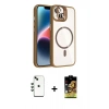 MARSİLYAN™- iPhone 14 Kılıf Yadigar Asil Koleksiyonu - Siyah Buffer Cam Ekran Koruyucu + Shine Kamera Lens - YL