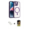 MARSİLYAN™- iPhone 14 Kılıf Yadigar Asil Koleksiyonu - Siyah Buffer Cam Ekran Koruyucu + Yeşil Diamond Kamera Lens