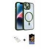 MARSİLYAN™- iPhone 14 Kılıf Yadigar Asil Koleksiyonu - Siyah Buffer Hayalet Cam Ekran Koruyucu + Diamond Kamera Lens - KI