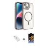 MARSİLYAN™- iPhone 14 Kılıf Yadigar Asil Koleksiyonu - Siyah Buffer Hayalet Cam Ekran Koruyucu + Diamond Kamera Lens - KI