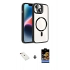MARSİLYAN™- iPhone 14 Kılıf Yadigar Asil Koleksiyonu - Siyah Buffer Hayalet Cam Ekran Koruyucu + Diamond Kamera Lens - KI
