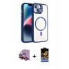 MARSİLYAN™- iPhone 14 Kılıf Yadigar Asil Koleksiyonu - Siyah Buffer Hayalet Cam Ekran Koruyucu + Kırmızı Raze Metal Kamera Lens