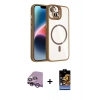 MARSİLYAN™- iPhone 14 Kılıf Yadigar Asil Koleksiyonu - Siyah Buffer Hayalet Cam Ekran Koruyucu + Mor Raze Metal Kamera Lens