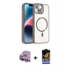 MARSİLYAN™- iPhone 14 Kılıf Yadigar Asil Koleksiyonu - Siyah Buffer Hayalet Cam Ekran Koruyucu + Mor Raze Metal Kamera Lens