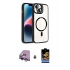 MARSİLYAN™- iPhone 14 Kılıf Yadigar Asil Koleksiyonu - Siyah Buffer Hayalet Cam Ekran Koruyucu + Mor Raze Metal Kamera Lens
