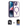 MARSİLYAN™- iPhone 14 Kılıf Yadigar Asil Koleksiyonu - Siyah Buffer Hayalet Cam Ekran Koruyucu + PVD Metal Kamera Lens - MI