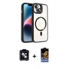 MARSİLYAN™- iPhone 14 Kılıf Yadigar Asil Koleksiyonu - Siyah Buffer Hayalet Cam Ekran Koruyucu + PVD Metal Kamera Lens - MI