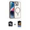 MARSİLYAN™- iPhone 14 Kılıf Yadigar Asil Koleksiyonu - Siyah Buffer Hayalet Cam Ekran Koruyucu + PVD Metal Kamera Lens - MI