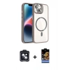 MARSİLYAN™- iPhone 14 Kılıf Yadigar Asil Koleksiyonu - Siyah Buffer Hayalet Cam Ekran Koruyucu + PVD Metal Kamera Lens - SH