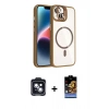MARSİLYAN™- iPhone 14 Kılıf Yadigar Asil Koleksiyonu - Siyah Buffer Hayalet Cam Ekran Koruyucu + PVD Metal Kamera Lens - SH