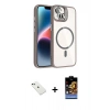 MARSİLYAN™- iPhone 14 Kılıf Yadigar Asil Koleksiyonu - Siyah Buffer Hayalet Cam Ekran Koruyucu + Yeşil Diamond Kamera Lens
