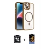 MARSİLYAN™- iPhone 14 Kılıf Yadigar Asil Koleksiyonu - Siyah Buffer Hayalet Cam Ekran Koruyucu + Yeşil PVD Metal Kamera Lens