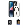 MARSİLYAN™- iPhone 14 Kılıf Yadigar Asil Koleksiyonu - Siyah Buffer Hayalet Cam Ekran Koruyucu + Yeşil PVD Metal Kamera Lens