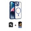 MARSİLYAN™- iPhone 14 Kılıf Yadigar Asil Koleksiyonu - Siyah Buffer Hayalet Cam Ekran Koruyucu + Yeşil PVD Metal Kamera Lens