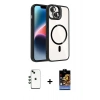 MARSİLYAN™- iPhone 14 Kılıf Yadigar Asil Koleksiyonu - Siyah Buffer Hayalet Cam Ekran Koruyucu + Yeşil Shine Kamera Lens