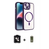 MARSİLYAN™- iPhone 14 Kılıf Yadigar Asil Koleksiyonu - Siyah Joko Magic 5D Hayalet Cam + Turuncu PVD Metal Kamera Lens
