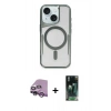 MARSİLYAN™- iPhone 14 Kılıf Yadigar Klasik Özel Seri - Şeffaf 360 Full Body Arka Koruyucu + Mor Raze Metal Kamera Lens