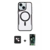 MARSİLYAN™- iPhone 14 Kılıf Yadigar Klasik Özel Seri - Şeffaf 360 Full Body Arka Koruyucu + PVD Metal Kamera Lens - PE