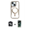 MARSİLYAN™- iPhone 14 Kılıf Yadigar Klasik Özel Seri - Şeffaf 360 Full Body Arka Koruyucu + PVD Metal Kamera Lens - YL