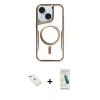 MARSİLYAN™- iPhone 14 Kılıf Yadigar Klasik Özel Seri - Şeffaf Pasifik Cam Ekran Koruyucu + Pembe Diamond Kamera Lens