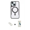 MARSİLYAN™- iPhone 14 Kılıf Yadigar Klasik Özel Seri - Şeffaf Pasifik Cam Ekran Koruyucu + Pembe Diamond Kamera Lens