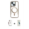 MARSİLYAN™- iPhone 14 Kılıf Yadigar Klasik Özel Seri - Şeffaf Pasifik Cam Ekran Koruyucu + Shine Kamera Lens - KI
