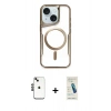 MARSİLYAN™- iPhone 14 Kılıf Yadigar Klasik Özel Seri - Şeffaf Pasifik Cam Ekran Koruyucu + Shine Kamera Lens - SH