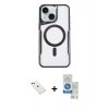 MARSİLYAN™- iPhone 14 Kılıf Yadigar Klasik Özel Seri - Şeffaf Royal Nano Ekran Koruyucu + Diamond Kamera Lens - KI