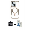MARSİLYAN™- iPhone 14 Kılıf Yadigar Klasik Özel Seri - Şeffaf Royal Nano Ekran Koruyucu + PVD Metal Kamera Lens - MI